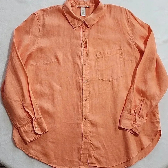 Women's H&M Linen Button Down Shirt, Orange, Size Large, Pre-Owned - Picture 5 of 9